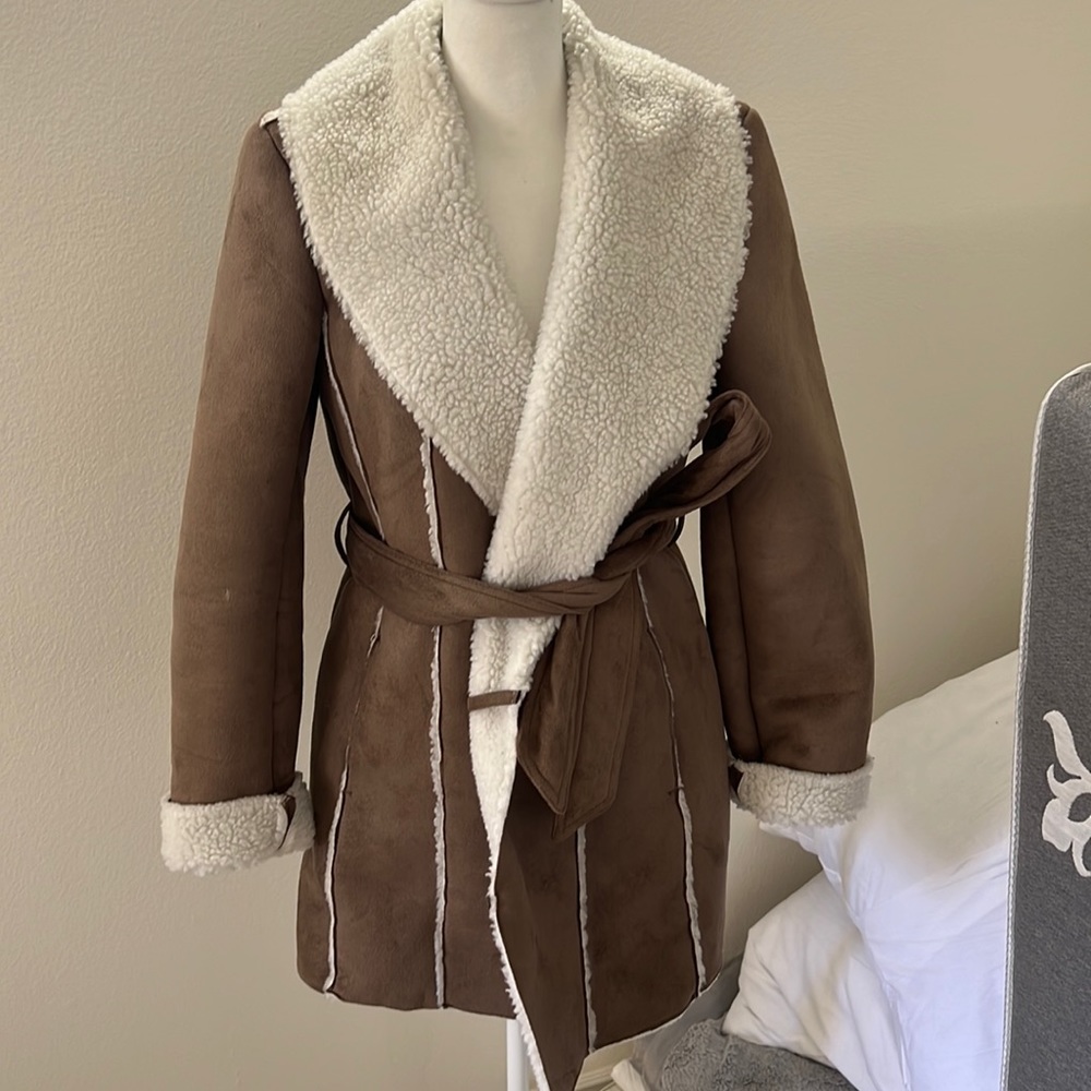 Kenneth Cole Taupe Suede and Sheep Sherling Jacket